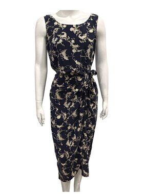 Vintage Spenser Jeremy 100% Silk Midi Dress Womens 10 Resort Side Tie Accent
